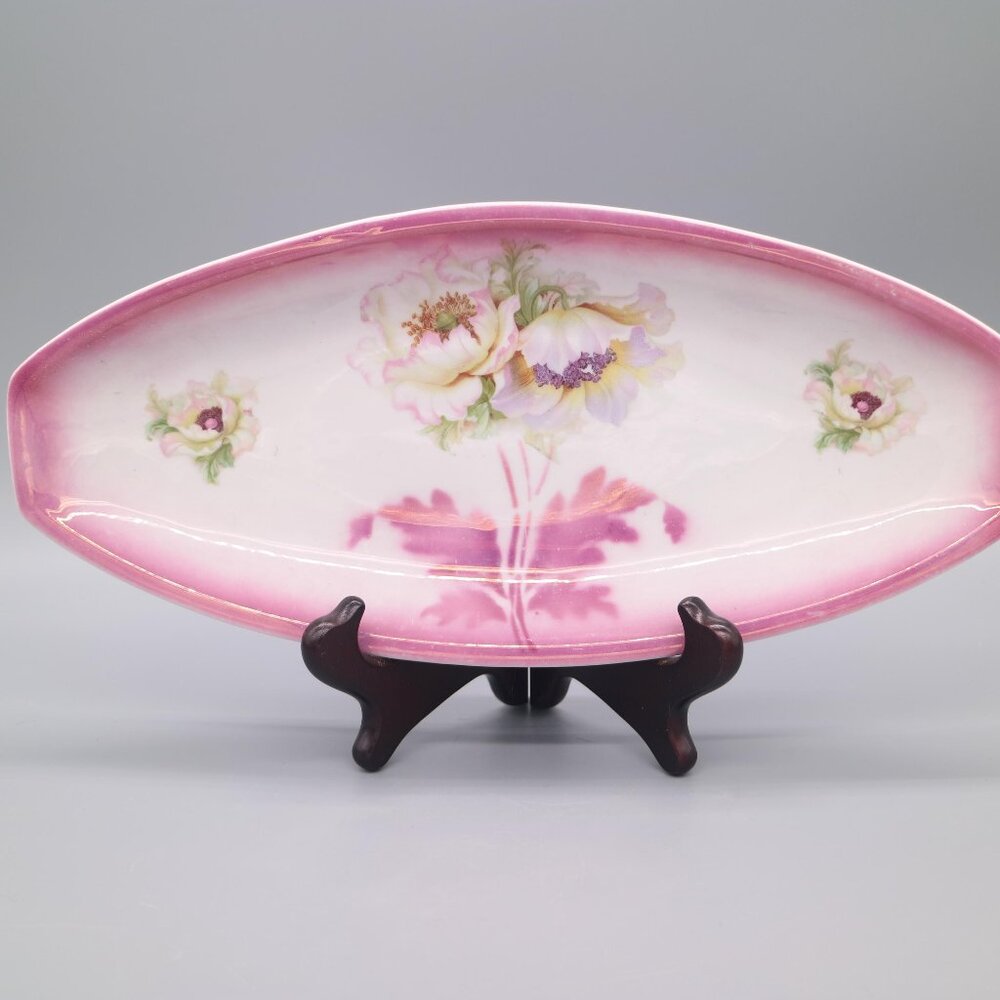 Antique Fine Porcelain Floral Celery Dish/Tray PV c1900s